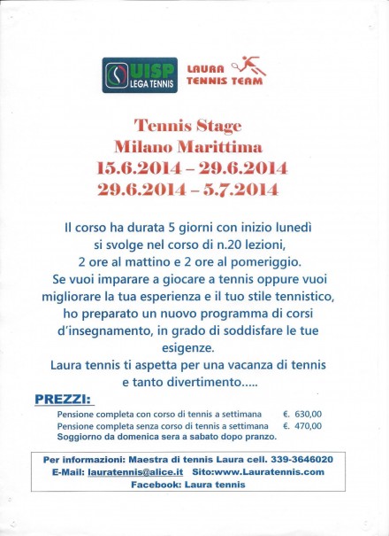 Laura Tennis Team - Stage Milano Marittima - Centro Sportivo G.Facchetti